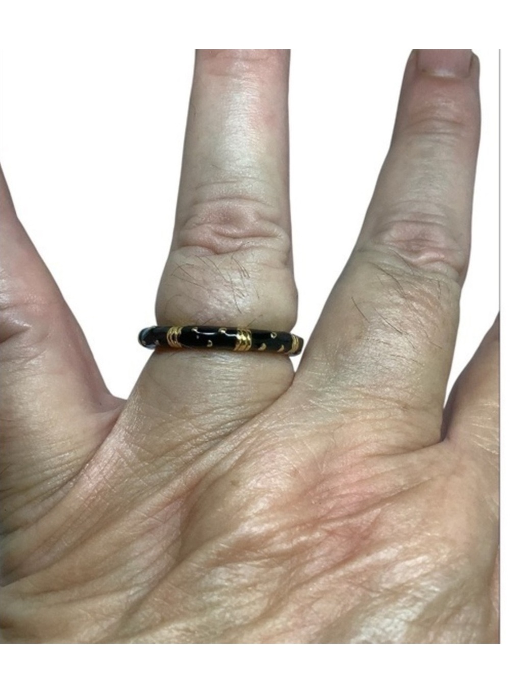 Gold plated black enamel band ring size 10
